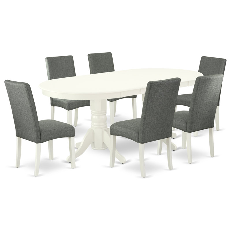 9-Piece Dining Table Set Includes a Dining Room Table and 8 Grey Linen Fabric Parson Chairs with High Back - Linen White, 9