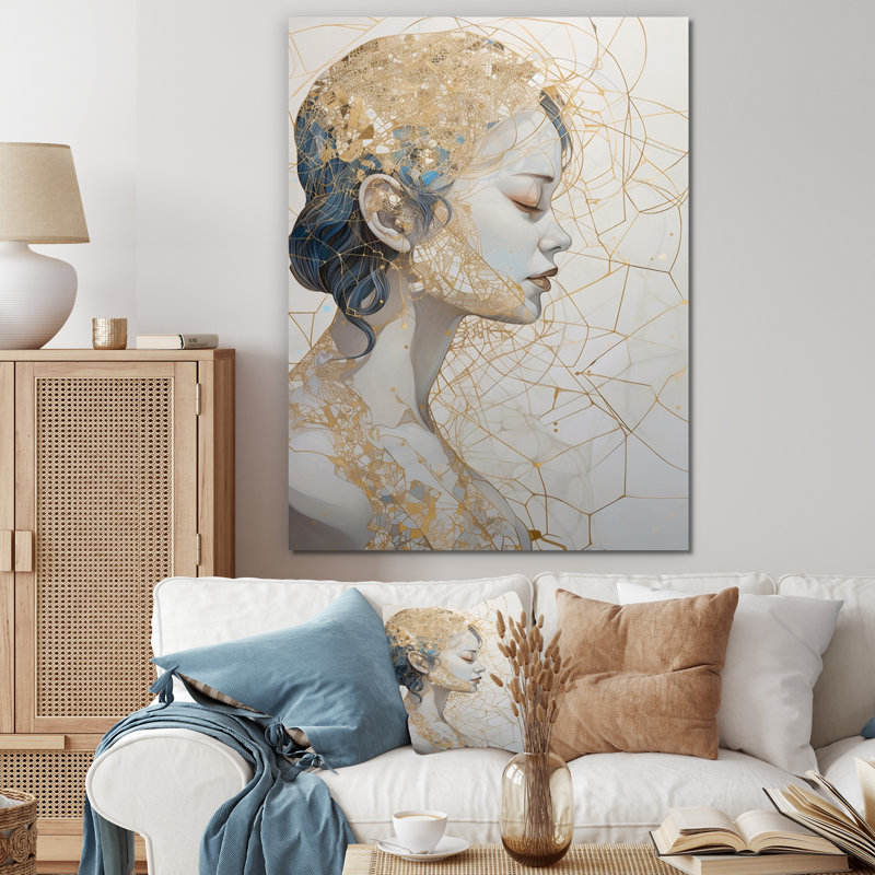 «Gold Lines Femal Profile I», reproduction sur toile tendue, H 40 po x l 30 po x P 1,5 po