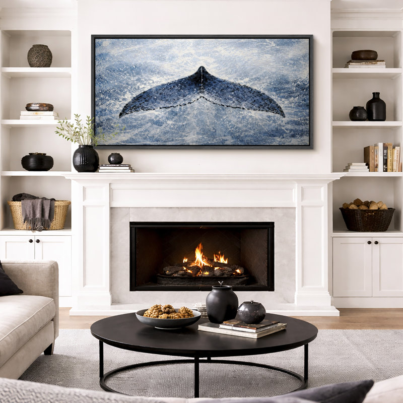«Whale Tail Ocean Splash Coastal Nautical Minimalist Wall Decor Extra Large», reproduction d'art sur toile encadrée, Noir