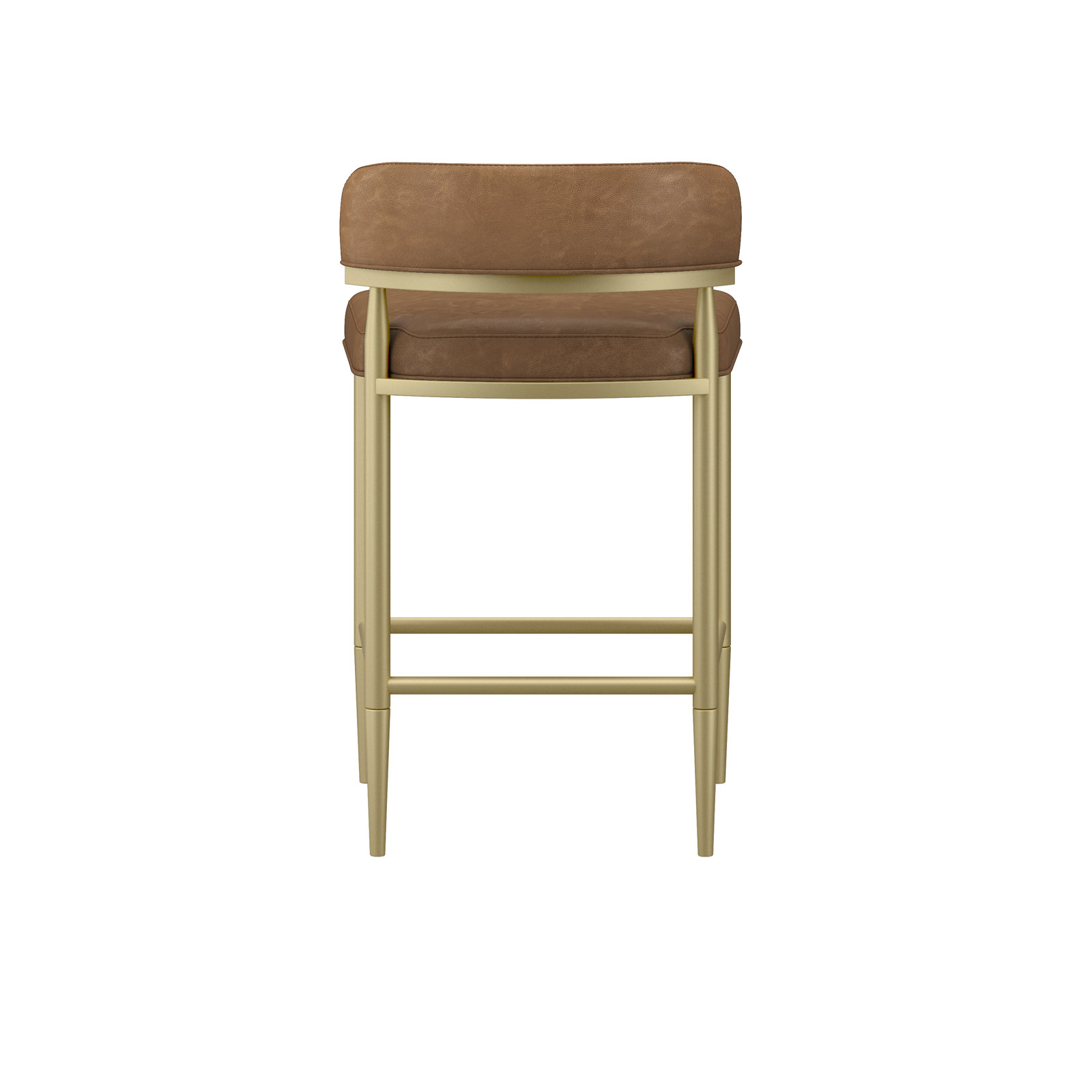 Metal And Upholstered Adjustable Height Stool, Gold With Brown PU