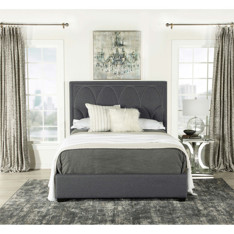 Maille Charcoal Upholstered  Panel Bed, Queen