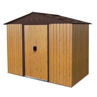 8ft X 4ft Metal Storage Shed With Air Flow Function - Coffee For Backyard Weather- Patio Area