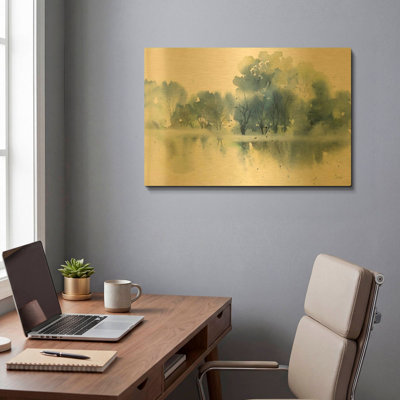 «Blue Pond Reflections» par Katrina Pete, art mural en métal doré, 24 po x 16 po