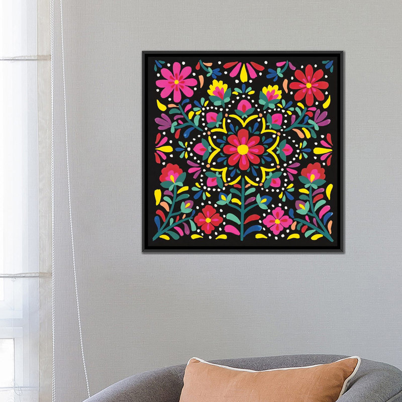 «Floral Fiesta II», impression sur toile, H 18 po x l 18 po x P 1,5 po, Toile encadrée noire, Pas de tapis