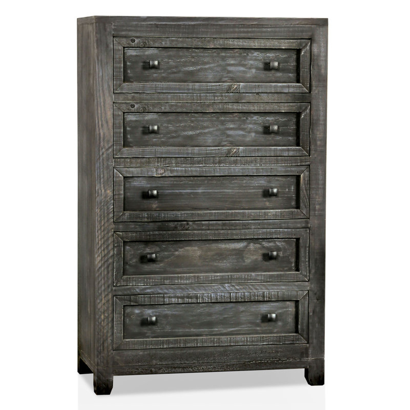 Commode 5 tiroirs Demodena, Gris anthracite