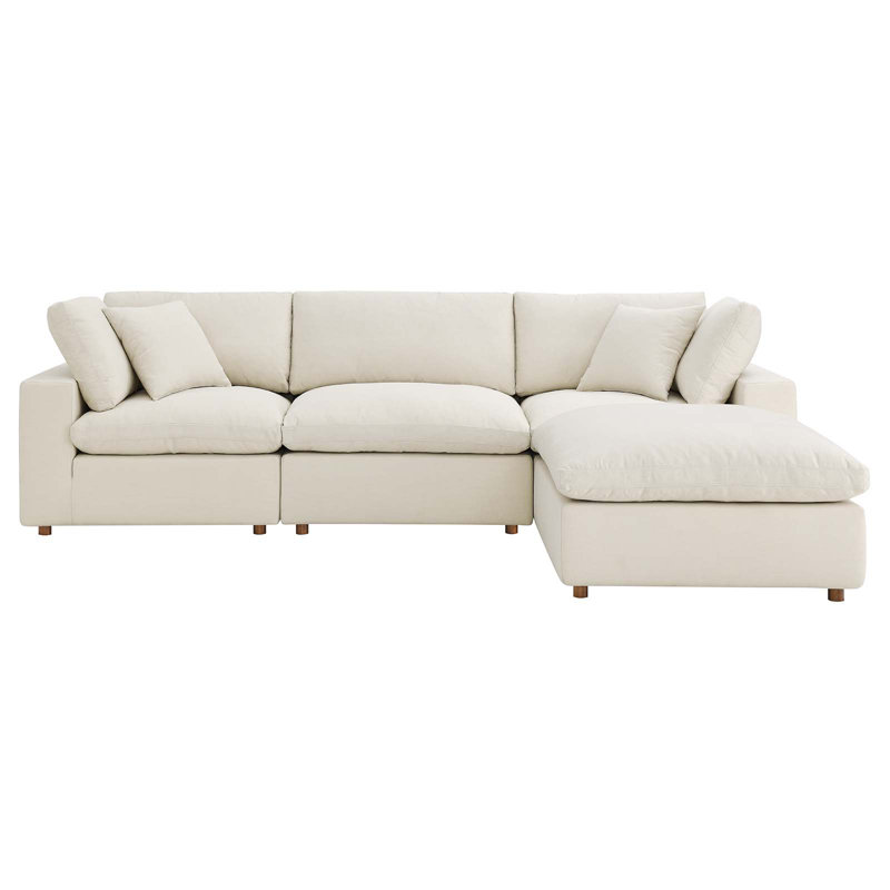 Commix Down Filled Overstuffed 4 Piece Sectional Sofa Set, Light Beige Polyester Blend