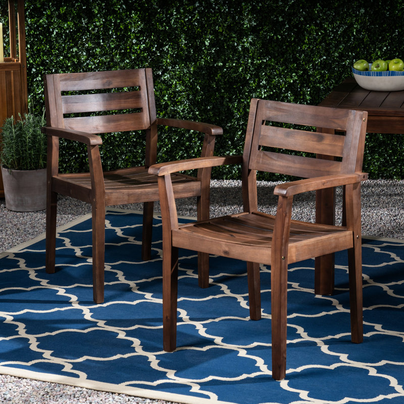Dark Brown Dining Chair (2), Wood Outdoor Seating, Modern Slatted Back And Seat, Easy To Assemble & Clean Of 2 Chairs, Wood, Contemporary Design With , Put Together