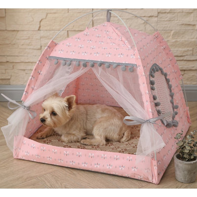 Princess-Style Indoor Tent for Cats and Small Dogs, Adorable Floral Cave Nest, Portable Shelter, Pink Floral, Size Medium (15x15x14 Inches)
