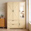 Garde-robe 4 portes avec miroir, 2 tiroirs, barre à vêtements, tablettes réglables et panneau de particules en option, meuble de chambre à coucher