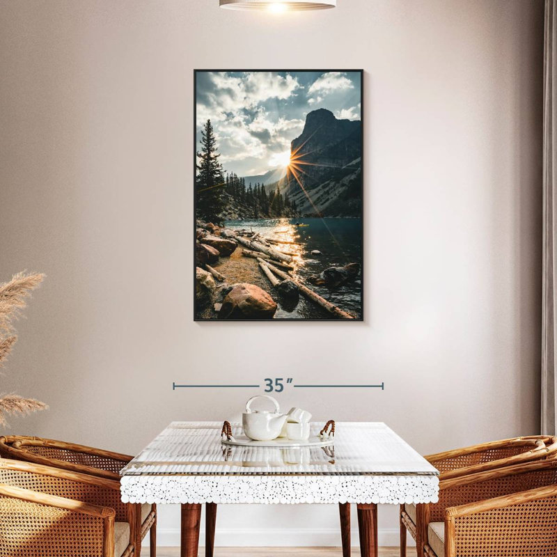 Moraine Lake Sunburst, Cadre flottant noir, 29 po x 43 po