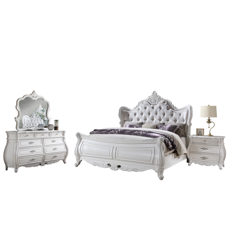 Ensemble de chambre à coucher Lasiya, Très grand, 4 Pcs: Bed, Dresser, Nightstand, Mirror