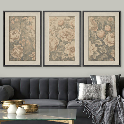 Art floral classique de pivoines, photos de salon rétro rustique moderne, impression numérique sur toile giclée sur toile