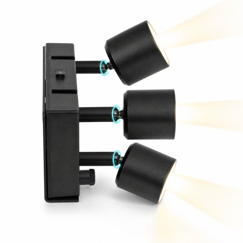 Spot LED orientable Sunjoy noir avec télécommande, plafonnier de 9 W à piles avec fixation magnétique