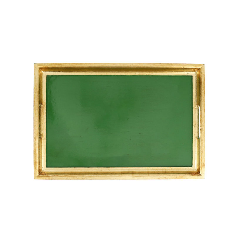Florentine Wooden Accessories Solid Wood Tray, 1.25" H x 18.5" W x 12.5" D - Medium, Green/Gold