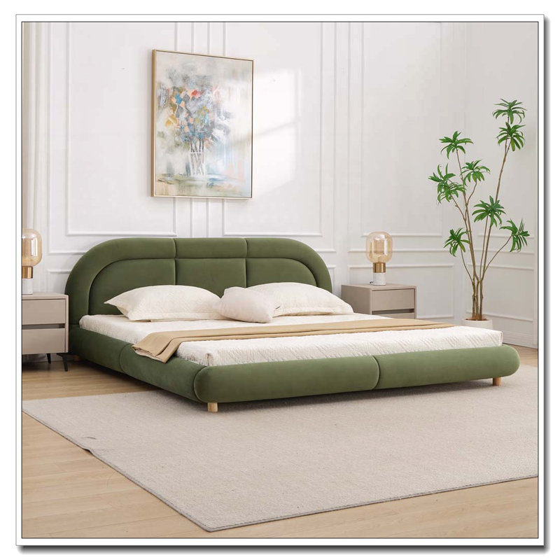Lit plateforme tapissier à profil bas Modern, Vert