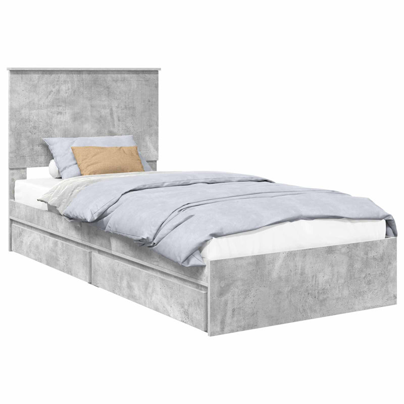  Bed Frame With Drawer Engineered Wood, Single (3'), Concrete Grey