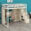 Lit mezzanine peu encombrant avec coiffeuse, miroir, escalier de rangement, armoires et éclairage et alimentation intégrés-655967512