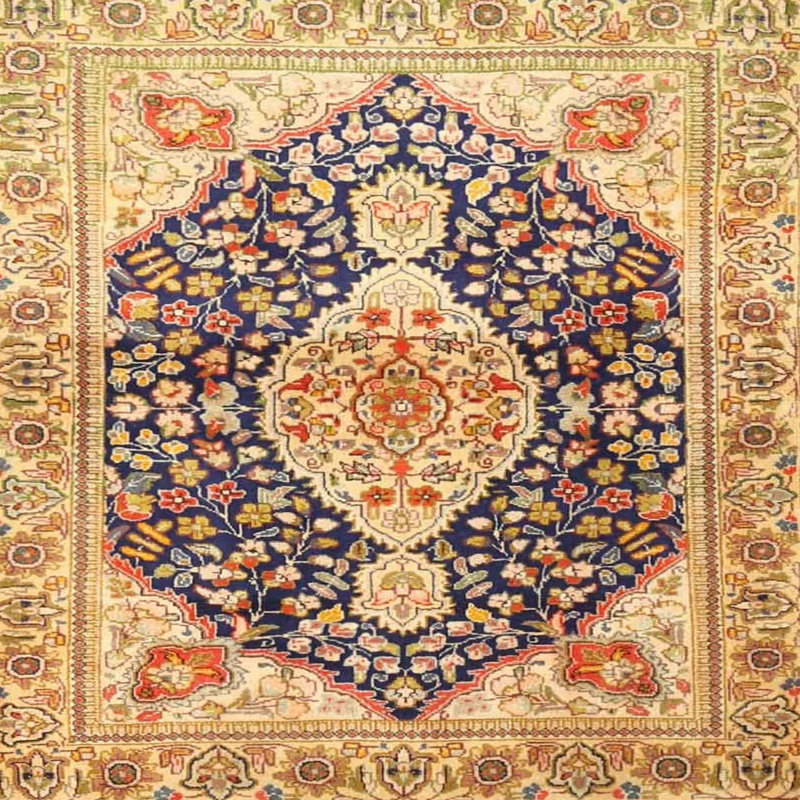 Tapis traditionnel beige / noir Girault, Rond 4 pi