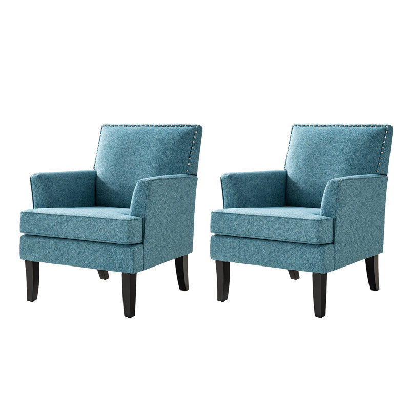 Iliana 27.15" Wide Transitional Upholstered Armchair With Nail Head Trim, Teal Polyester Blend