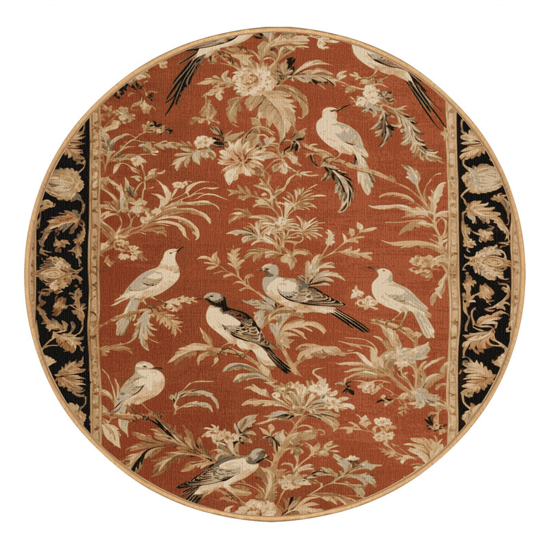 Tapis brun français lavable à la machine, Rond 4 pi