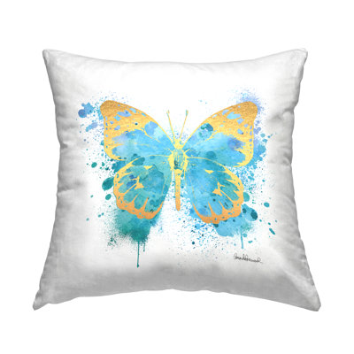 Blue Butterfly Urban Splatter Printed Throw Pillow Design By Amanda Greenwood