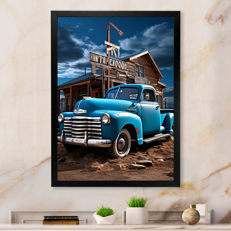 «Essyara Pickup Truck Roadside Nostalgia» sur impression sur toile, H 20 po x l 12 po x P 1 po, Cadre photo noir