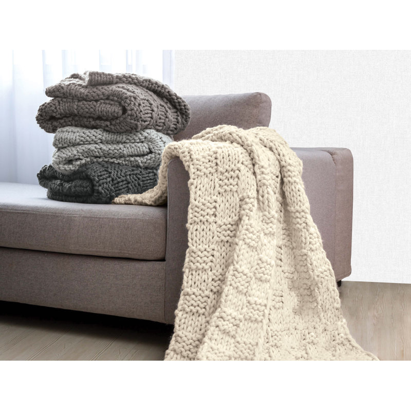 Chess Hand Knitted Solid Textured Chess Pattern 50x60 inch Soft Throw Blanket, Slate
