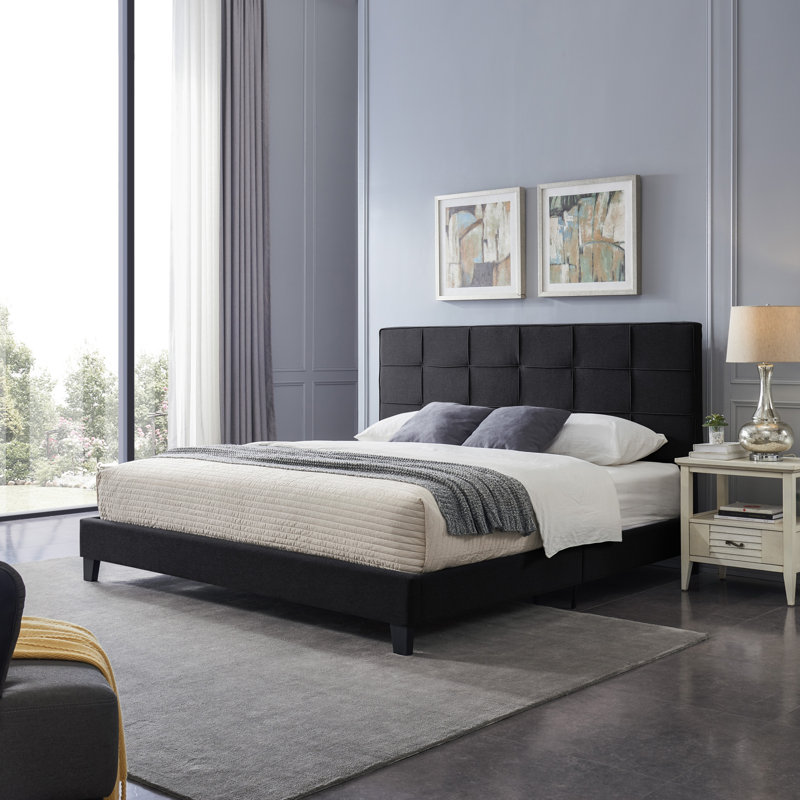 Rachel Upholstered Platform Bed, Black