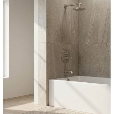 Lucia Wheel Handle Single Function Rain Tub Shower Faucet System in Brushed Nickel (Valve Included)