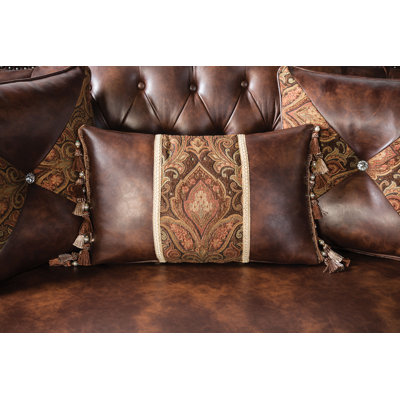95" W Traditional Sofa, Dark Cherry/Light Brown