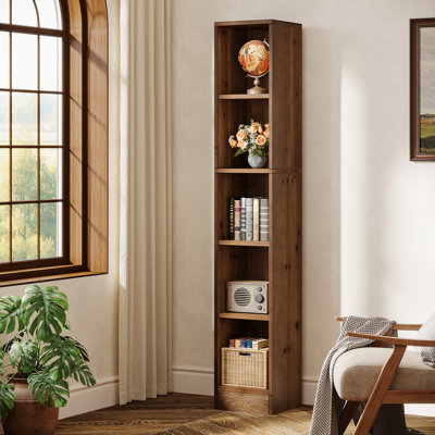Bibliothèque en bois massif 70,9 "de haut, bibliothèque d'angle étroite à 5 niveaux pour le bureau à domicile, la chambre à coucher, les petits espaces