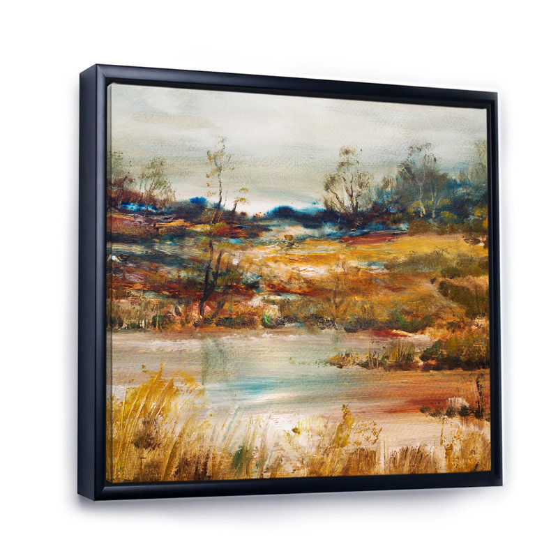 Summer River Landscape Illustration VI - reproduction d'art sur toile traditionnelle, H 36 po x l 36 po x P 1,5 po