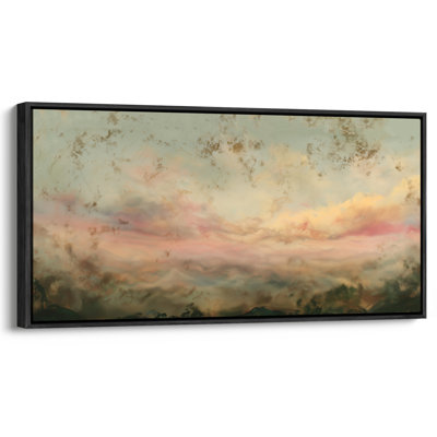 Reproduction d'art de rosé doux et de nuages dorés pour le salon ou l'entrée