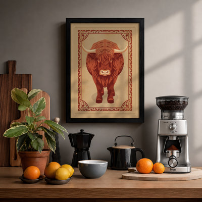 Highland Cattle Portrait Rustic - Framed Print