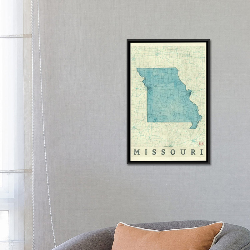 « missouri map », reproduction d’impression sur toile, H 26 po x l 18 po x P 1,5 po, Toile avec cadre noir, Pas de tapis