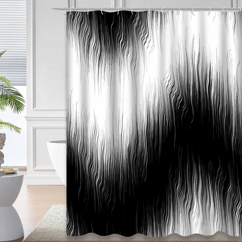 Rideau de douche en fourrure à chevrons noir et blanc avec 12 crochets, L 72 po x l 72 po