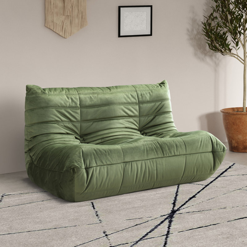 Causeuse rembourrée en velours 54,75 po Rachel, Velours vert