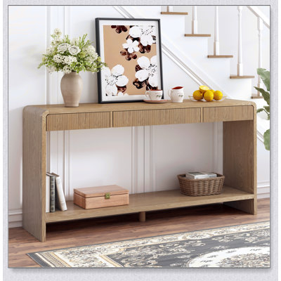 Modern 3-Drawer Console Table With Vertical Slats, Round Edge Design, Perfect For Entryway, Hallway Or Behind Sofa