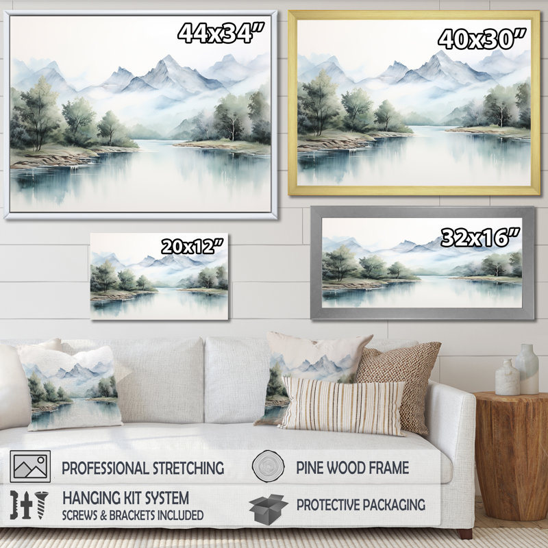 Rivière de montagne au Canada minimal III, Cadre flottant blanc, 12" H x 20" W