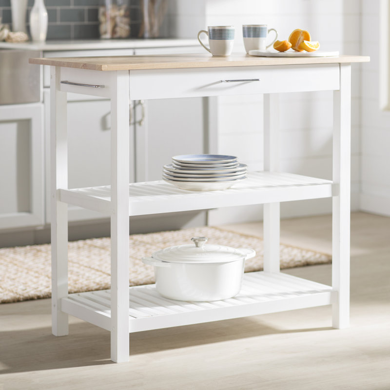 Herriott Prep Table with Solid Wood Top, White/Natural, 36.5"H x 40"W x 20"D