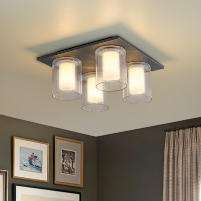 4 - Light Pleated Cylinder Glass Led Flush Mount