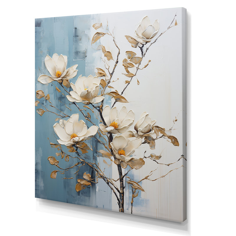 «White and Gold Magnolia Petal Serenity» sur impression sur toile, Toile tendue, H 44 po x l 34 po x P 1,5 po