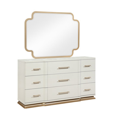 Ensemble de chambre avec très grand lit 5 pièces Lexington en beige avec lit tapissier, commode, miroir, table de chevet et commode