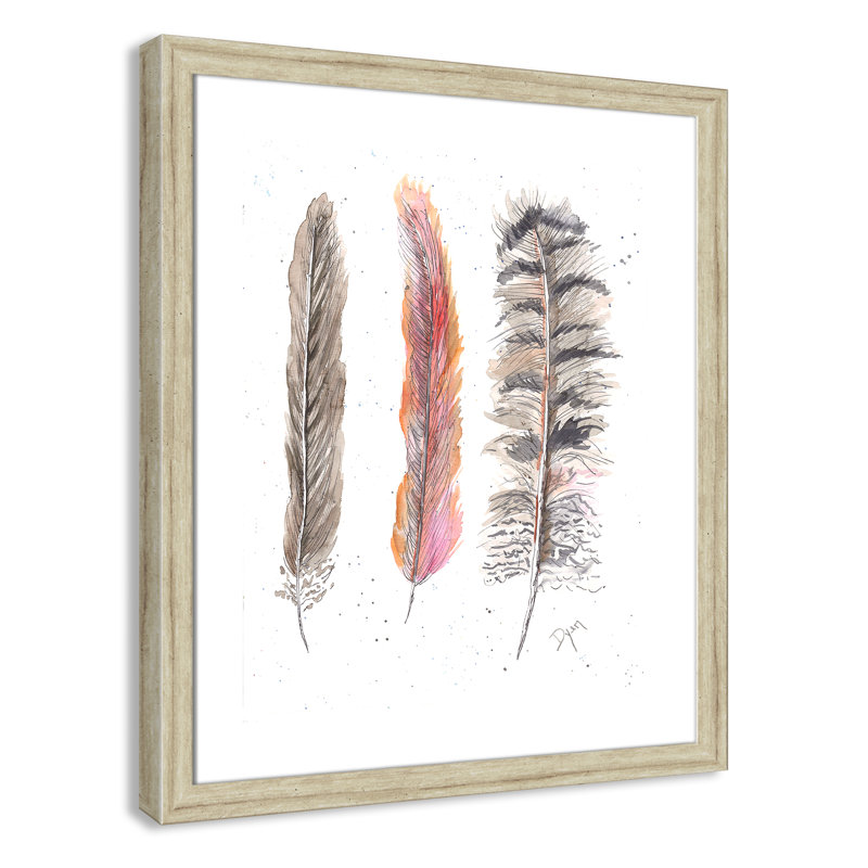 Art juvénile, plumes de plumes II, H 26,5 po x l 22,5 po x P 0,6 po, Encadrement beige