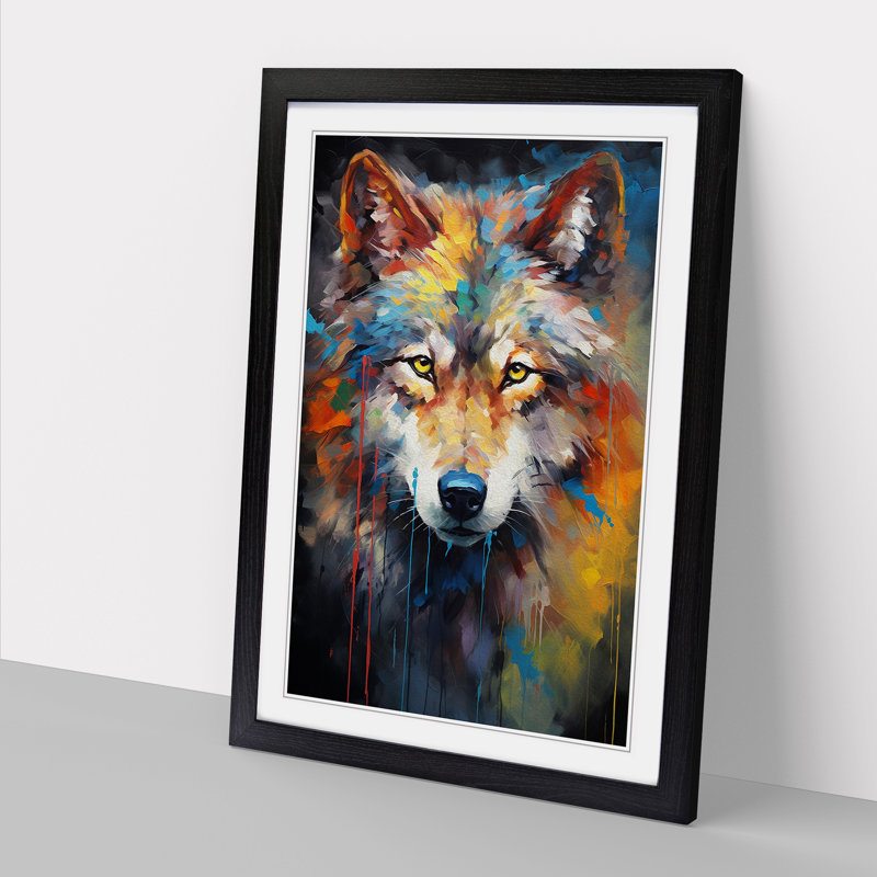 XYZ-FRM-V1223-1687 Wolf Abstract No.2 - Single Picture Frame Print on Wood, Black, 34cm H x 25cm W x 2cm D