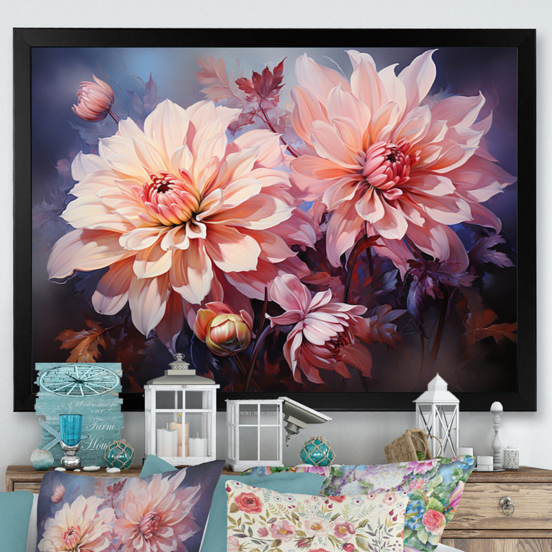 Impression romantique sur toile Dahlia rose IV, H 34 po x l 44 po x P 1,5 po, Cadre simple noir