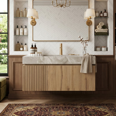 36" Wall-Mounted Vanity With Sintered Stone Top & Ceramic Sink, Storage Cabinet With 1 Drawer & Soft-Close Door