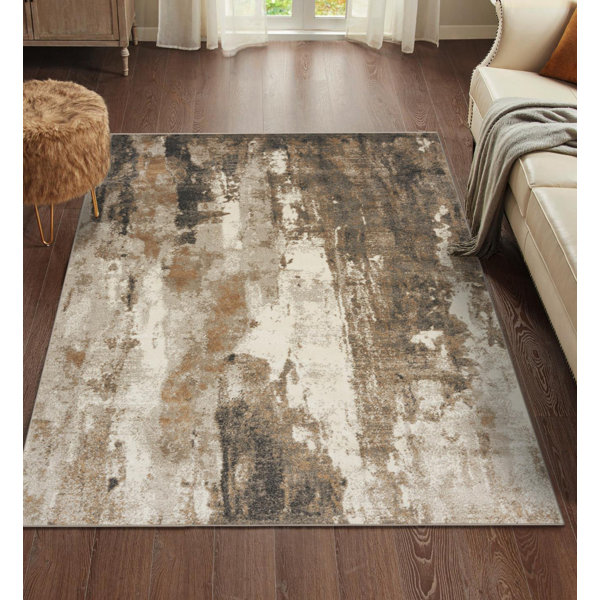 Straten Abstract Design Modern Cream/Beige Area Rug 17 Stories Rug Size: Rectangle 6'7 x 9