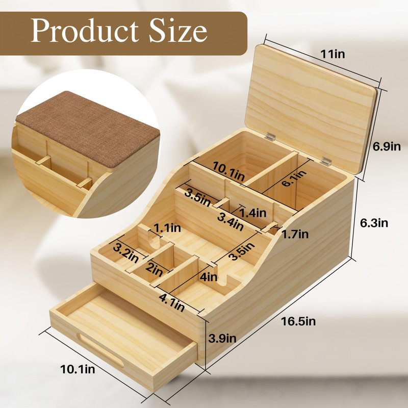 Couch Caddy Tray With Cup Holders, Multi-Use Sofa Table With Flip Top Push-Pull Drawer, Sturdy Couch Cup Holder For Car, Living Room, Bedroom, Vanity, (Natural)