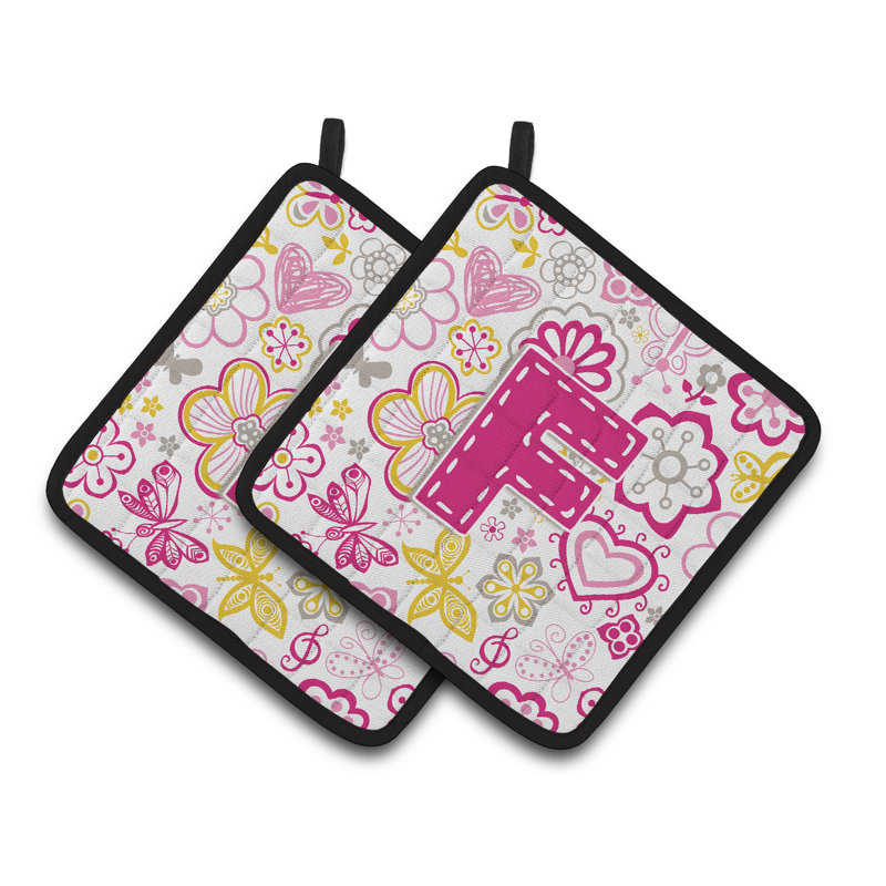 Fleurs et papillons Potholder, Rose, F